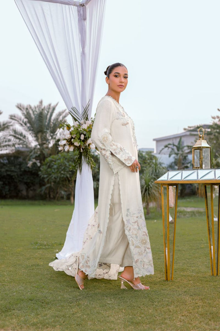 Reema Ahsan - Aleera - Khadi Silk & Organza - Ivory - 3 Piece
