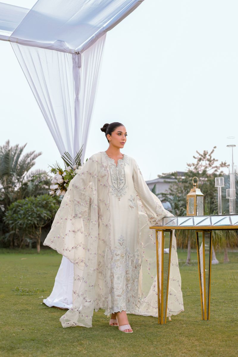 Reema Ahsan - Aleera - Khadi Silk & Organza - Ivory - 3 Piece