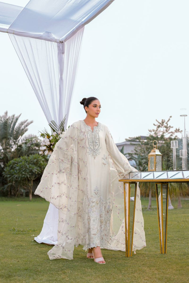 Reema Ahsan - Aleera - Khadi Silk & Organza - Ivory - 3 Piece