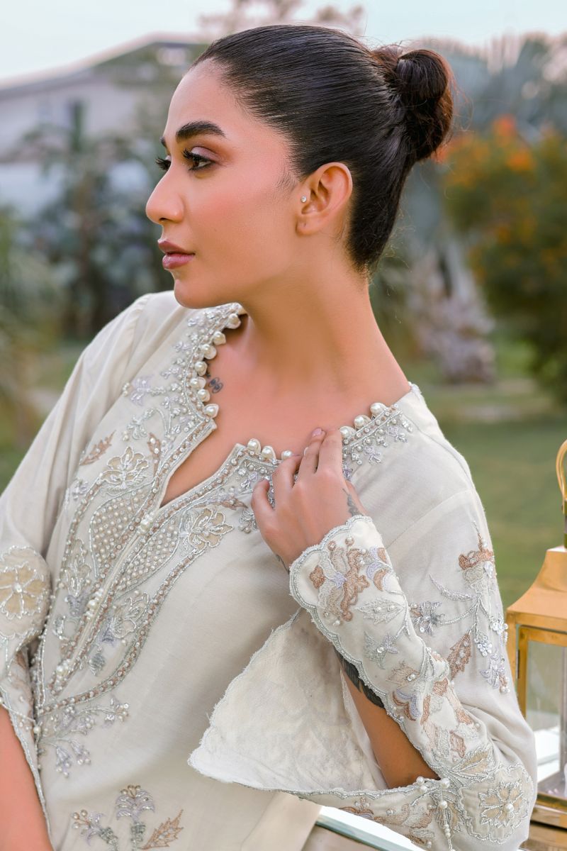 Reema Ahsan - Aleera - Khadi Silk & Organza - Ivory - 3 Piece