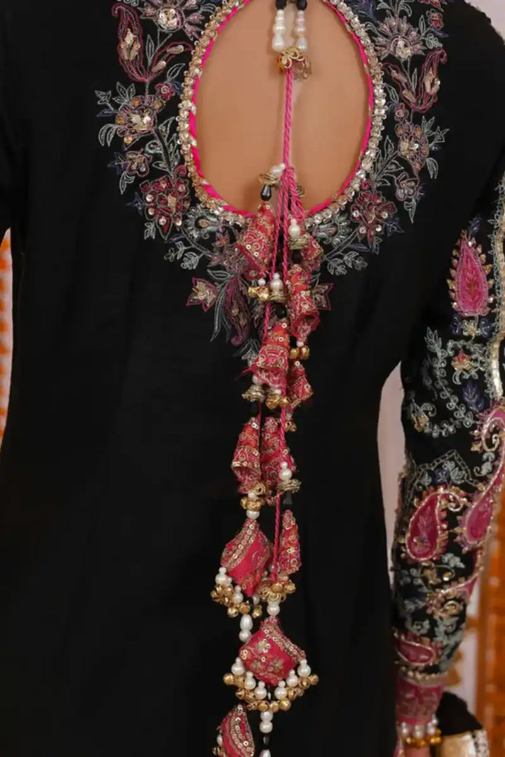 Reema Ahsan - Alizay - Raw silk, Shamoos & Net - Black & Hot Pink - 3 Piece