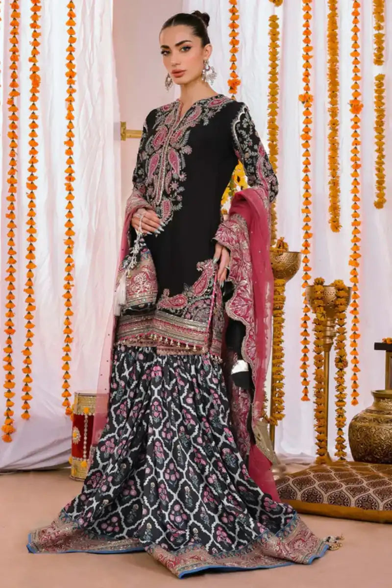 Reema Ahsan - Alizay - Raw silk, Shamoos & Net - Black & Hot Pink - 3 Piece