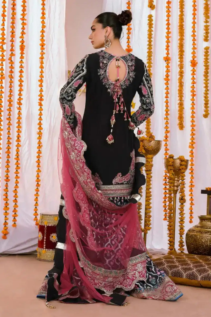 Reema Ahsan - Alizay - Raw silk, Shamoos & Net - Black & Hot Pink - 3 Piece