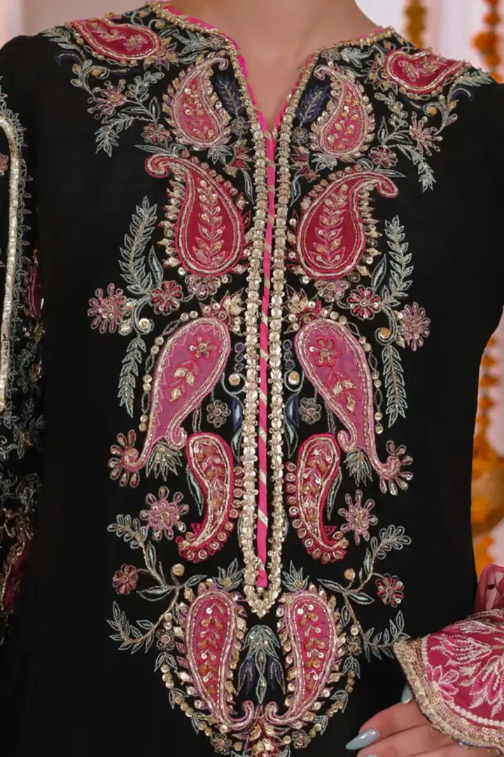 Reema Ahsan - Alizay - Raw silk, Shamoos & Net - Black & Hot Pink - 3 Piece