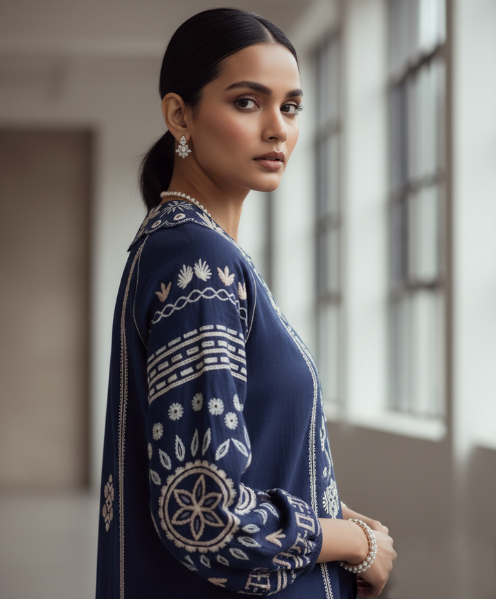 Reema Ahsan - Arish Khadi Silk Suit For Women - Navy Blue - 2 Piece