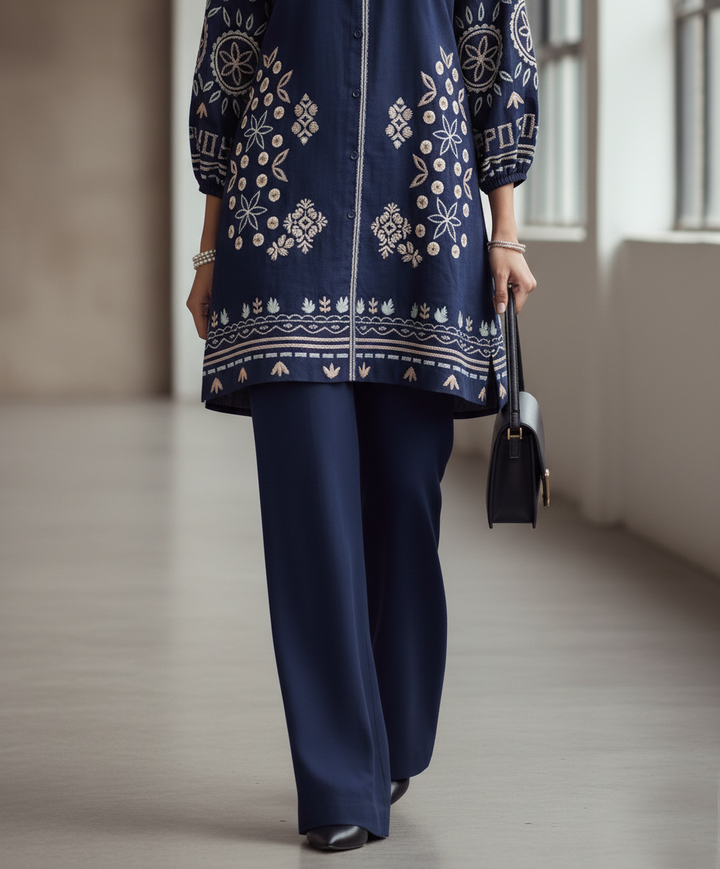 Reema Ahsan - Arish Khadi Silk Suit For Women - Navy Blue - 2 Piece
