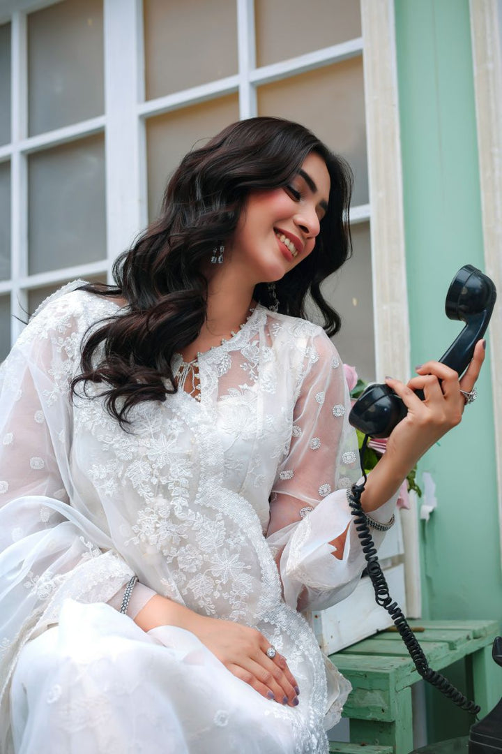 Reema Ahsan - Ayira  - Organza & PK Raw Silk - White - 3 Piece