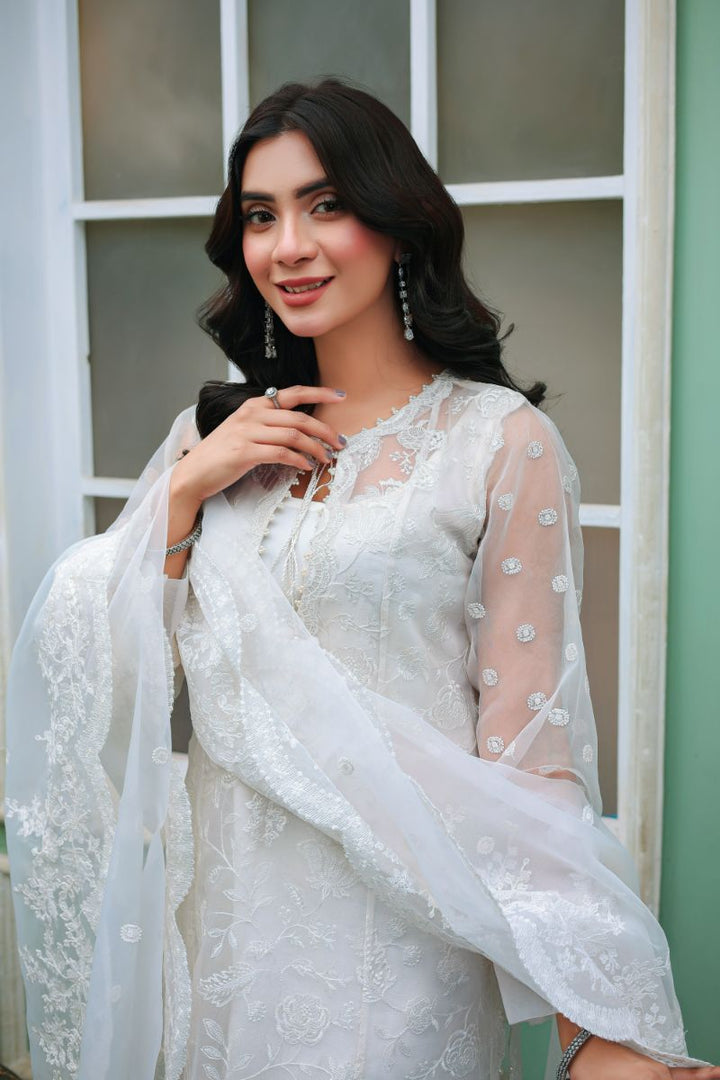 Reema Ahsan - Ayira  - Organza & PK Raw Silk - White - 3 Piece
