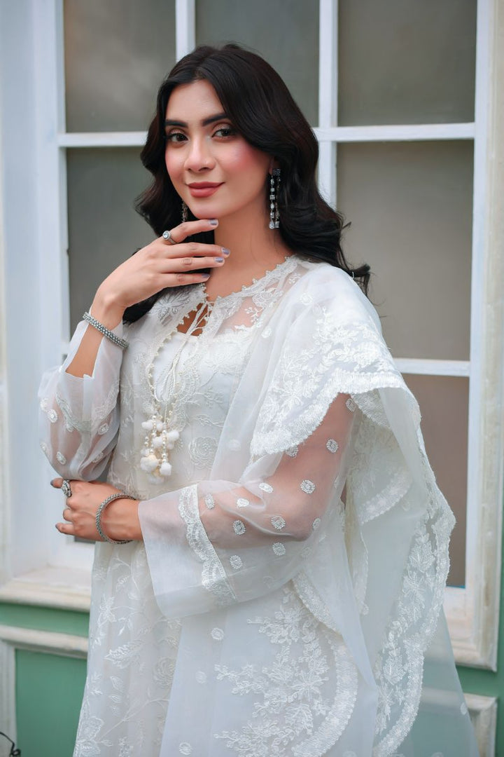 Reema Ahsan - Ayira  - Organza & PK Raw Silk - White - 3 Piece