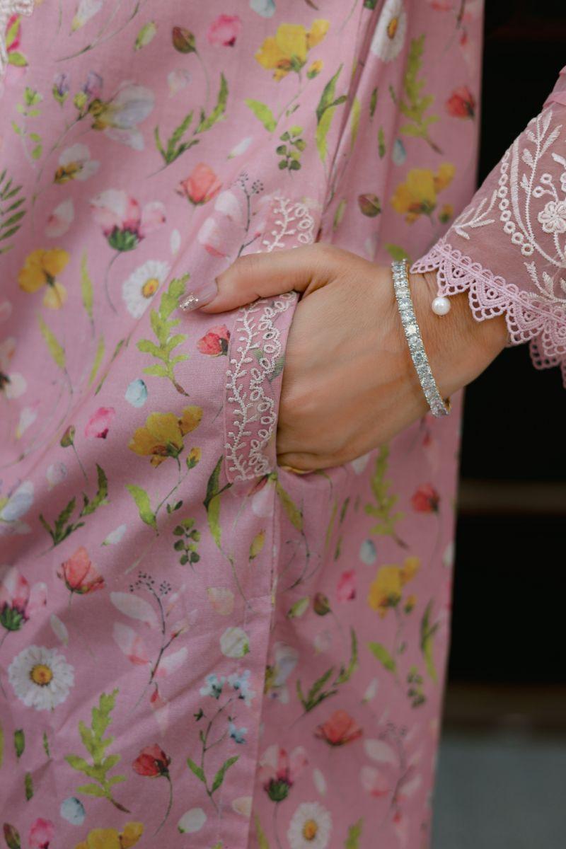 Reema Ahsan - Ayla - Lawn & Chiffon - Pastel pink - 3 Piece