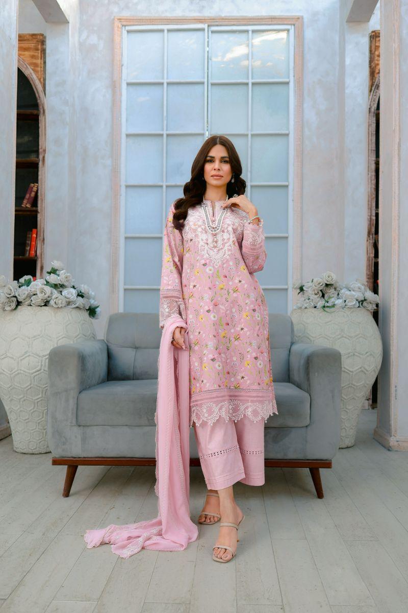 Reema Ahsan - Ayla - Lawn & Chiffon - Pastel pink - 3 Piece