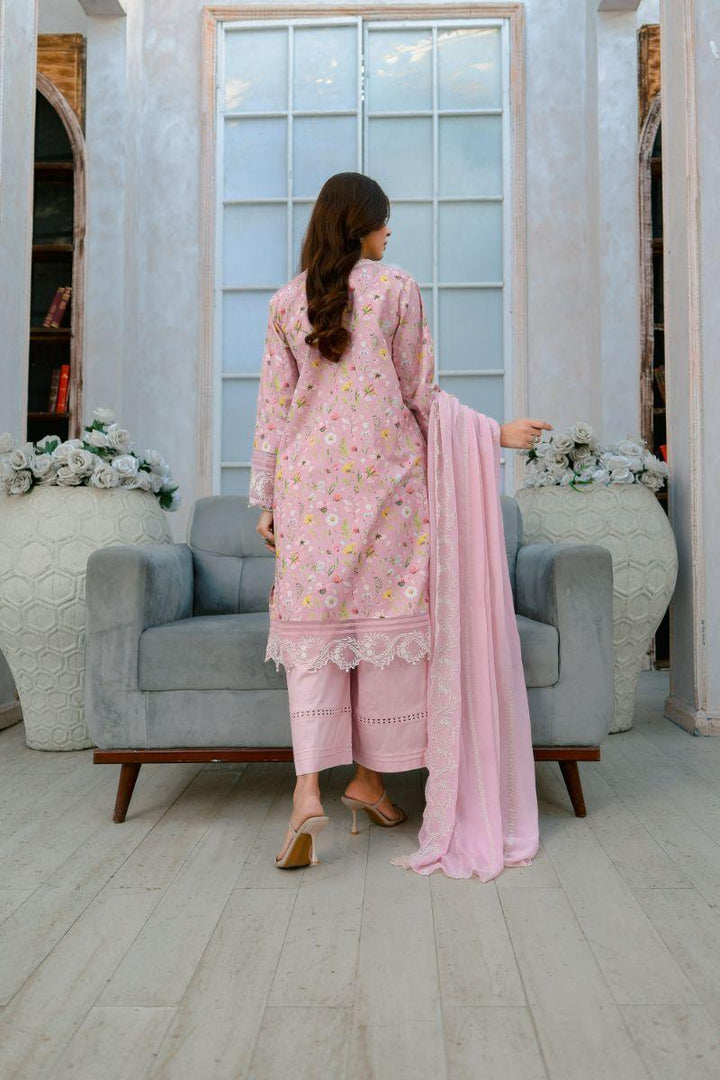 Reema Ahsan - Ayla - Lawn & Chiffon - Pastel pink - 3 Piece