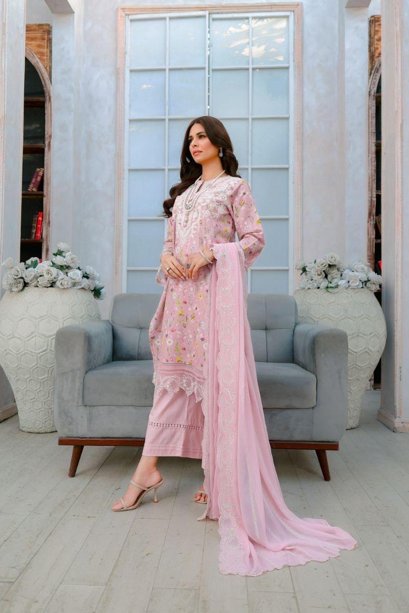 Reema Ahsan - Ayla - Lawn & Chiffon - Pastel pink - 3 Piece