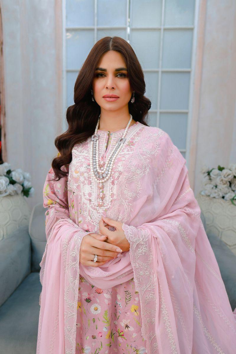 Reema Ahsan - Ayla - Lawn & Chiffon - Pastel pink - 3 Piece