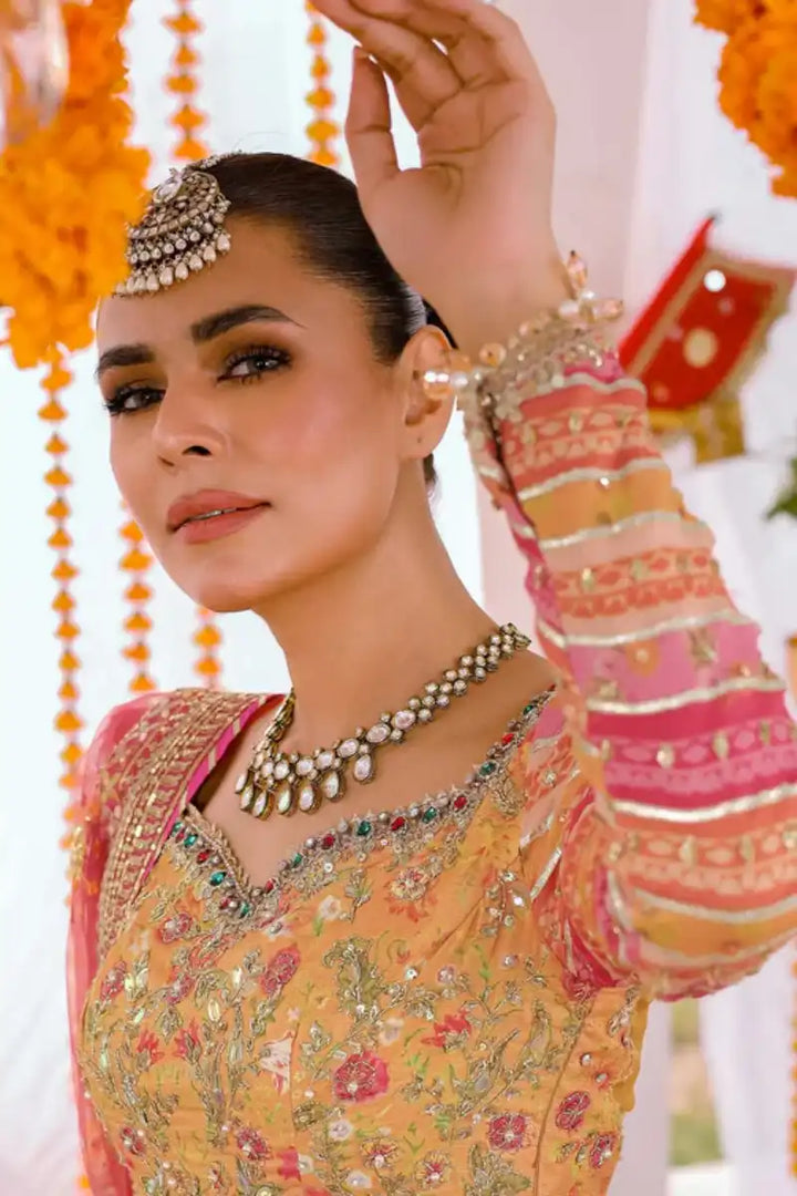 Reema Ahsan - Aynur - PK Raw Silk & Net - Mustard, Multi & Pink - 3 Piece