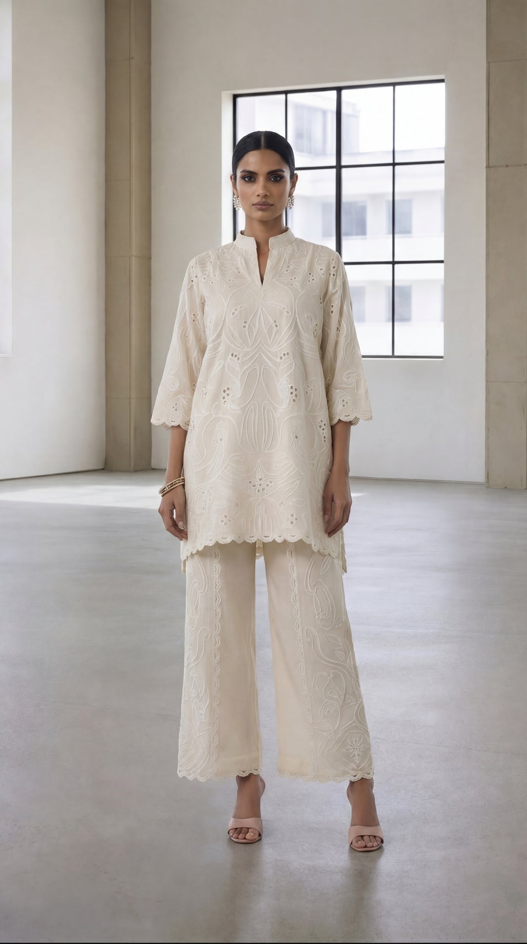 Reema Ahsan - Ayra Khadi Silk Suit For Women - Ivory - 3 Piece