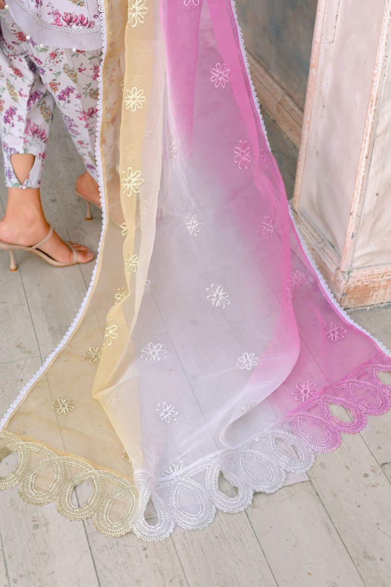 Reema Ahsan - Camellia - Lawn & Organza - Grey - 3 Piece