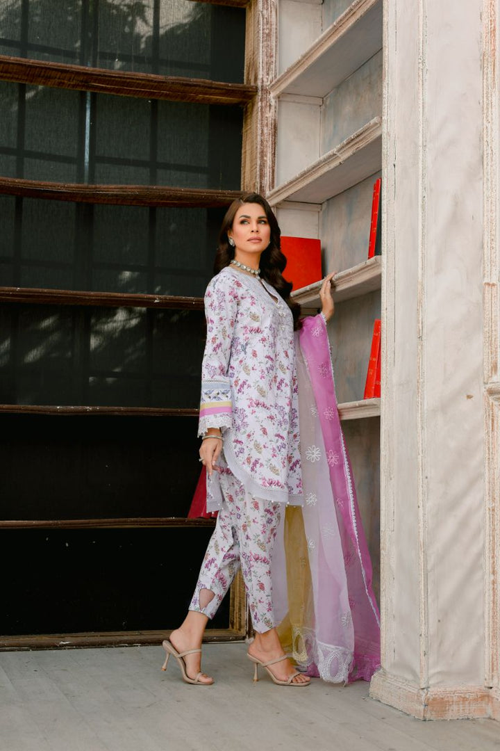 Reema Ahsan - Camellia - Lawn & Organza - Grey - 3 Piece