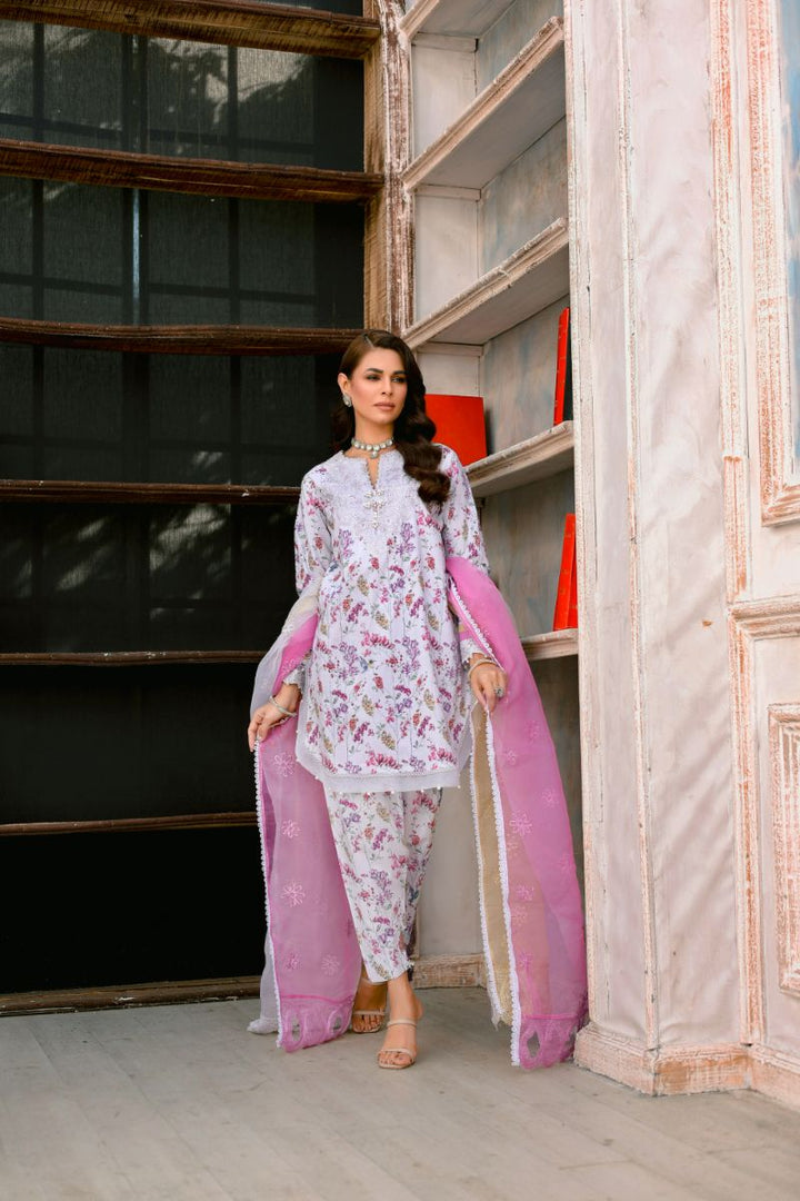 Reema Ahsan - Camellia - Lawn & Organza - Grey - 3 Piece