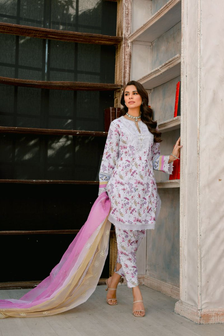 Reema Ahsan - Camellia - Lawn & Organza - Grey - 3 Piece