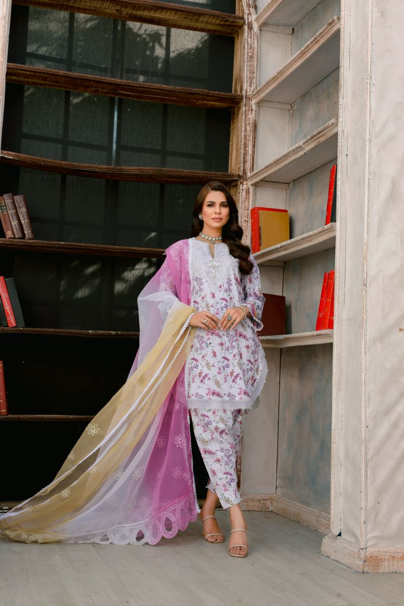 Reema Ahsan - Camellia - Lawn & Organza - Grey - 3 Piece