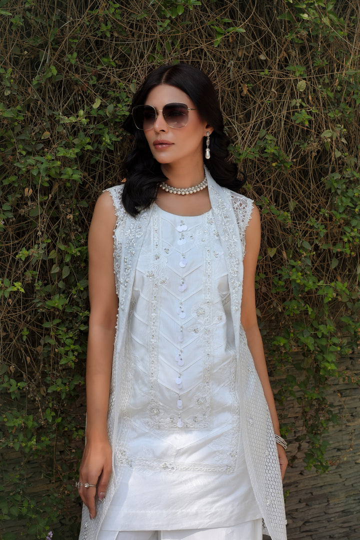 Reema Ahsan - Elina Tissue Silk Suit For Women - White - 3 Piece