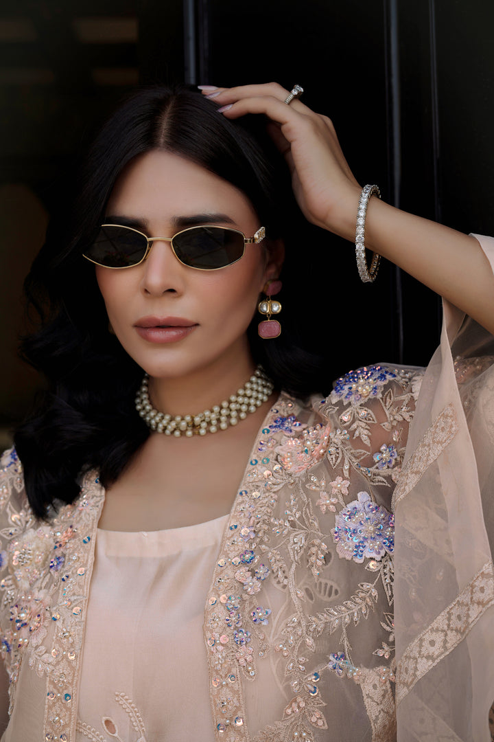 Reema Ahsan - Elva Tissue Silk Suit For Women - Skin - 3 Piece
