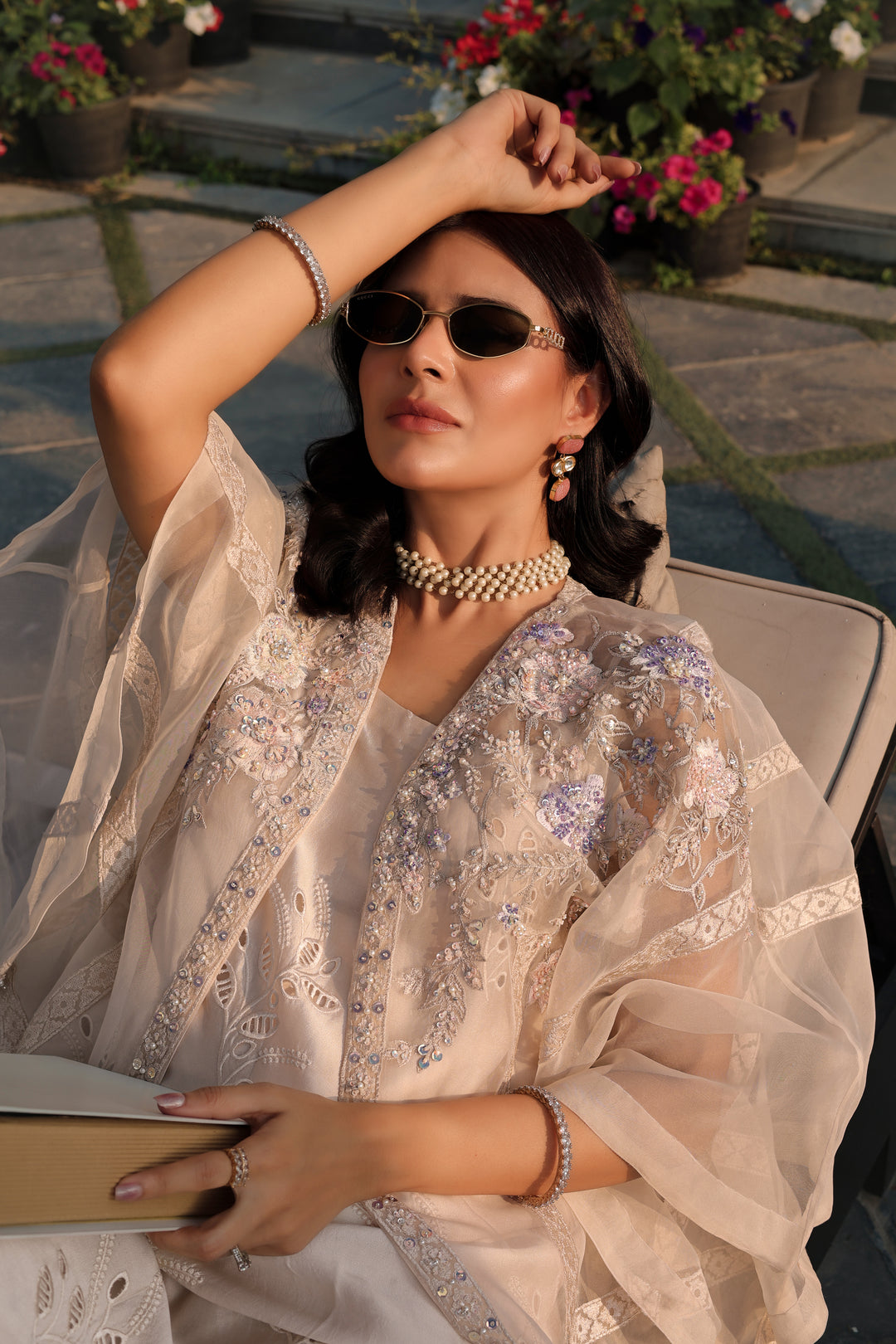 Reema Ahsan - Elva Tissue Silk Suit For Women - Skin - 3 Piece