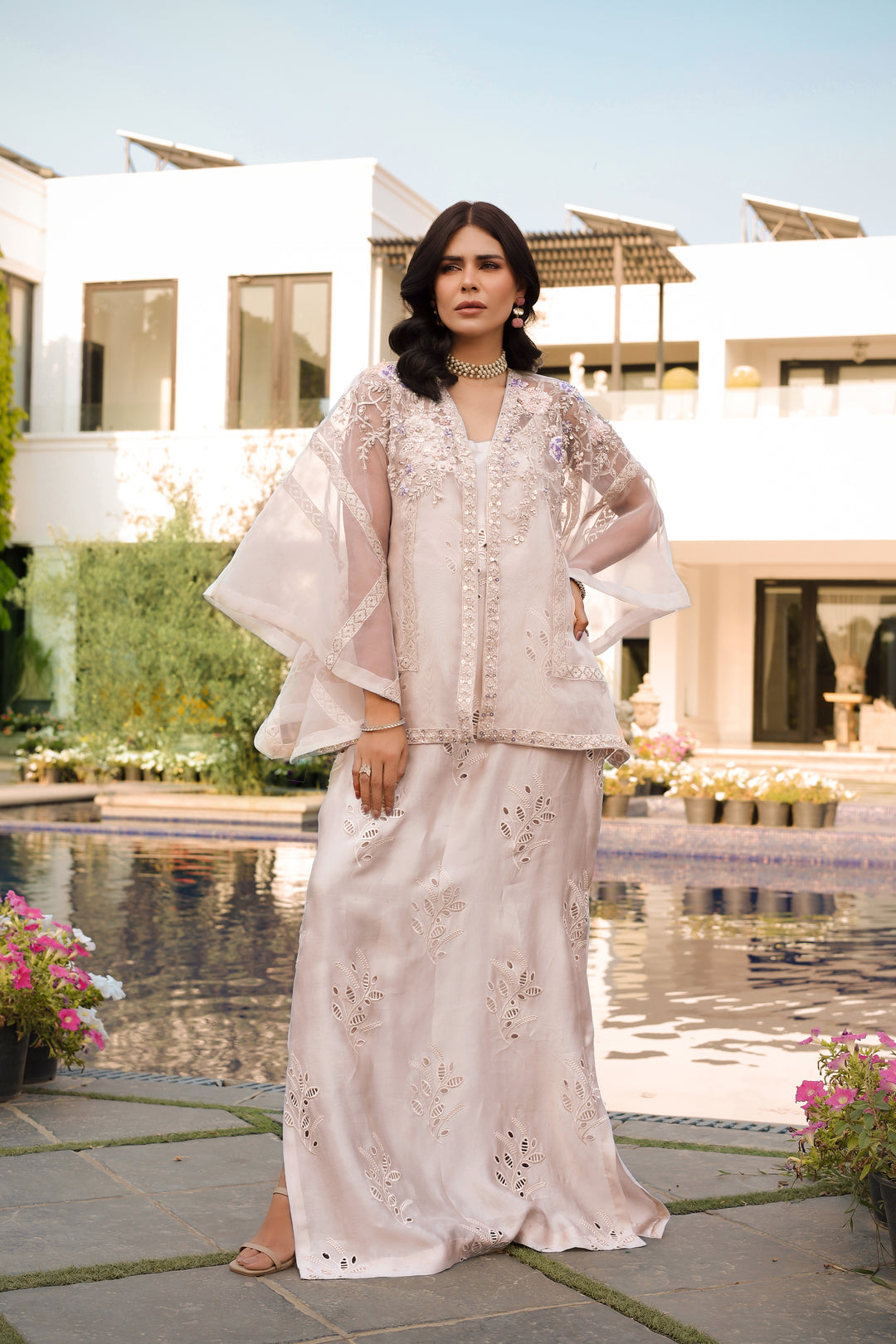 Reema Ahsan - Elva Tissue Silk Suit For Women - Skin - 3 Piece