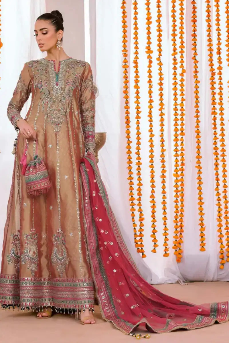 Reema Ahsan - Elyana - Tissue, Net & Jamawar - Rust - 3 Piece