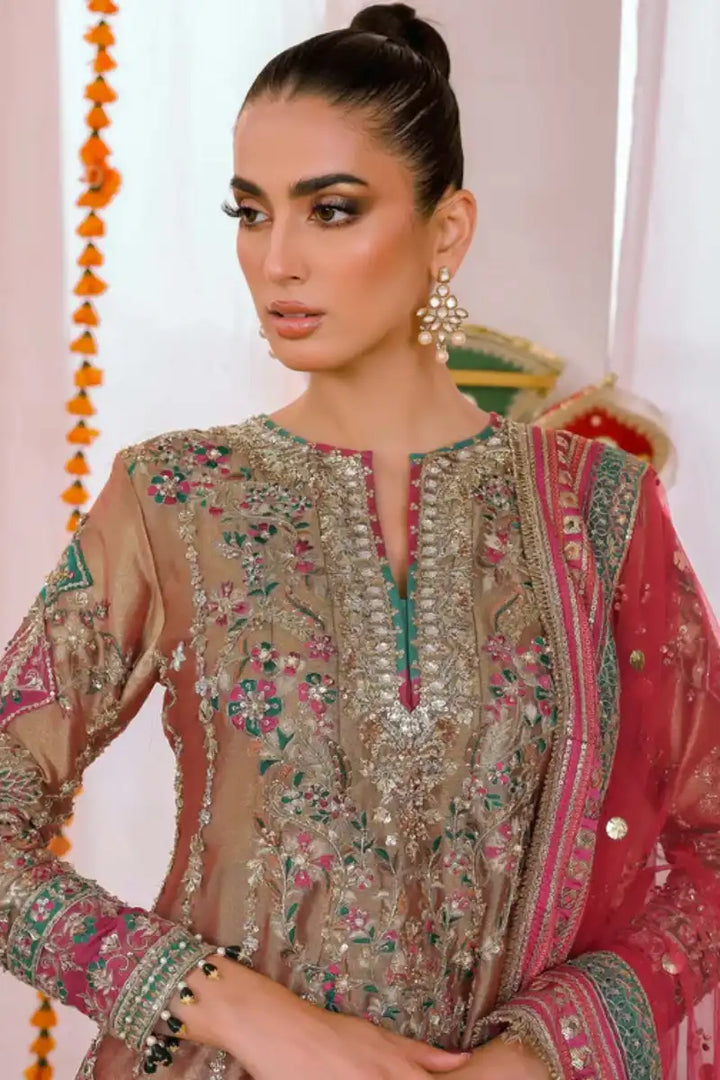 Reema Ahsan - Elyana - Tissue, Net & Jamawar - Rust - 3 Piece