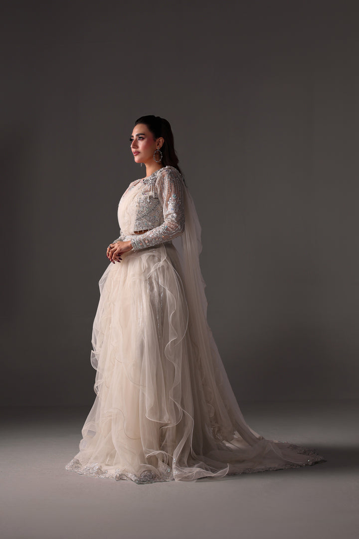 Reema Ahsan - Emily Net Lehenga Choli For Women - White - 2 Piece