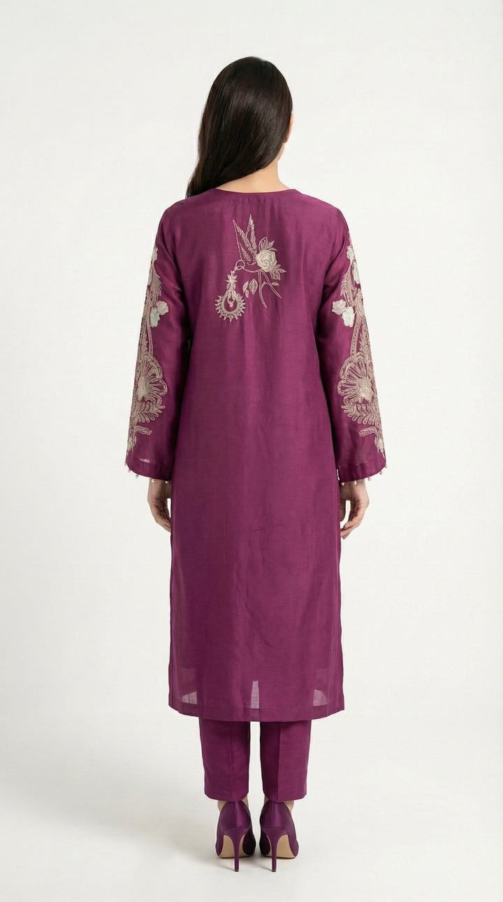 Reema Ahsan - Emira Khadi Silk Suit For Women - Plum - 2 Piece