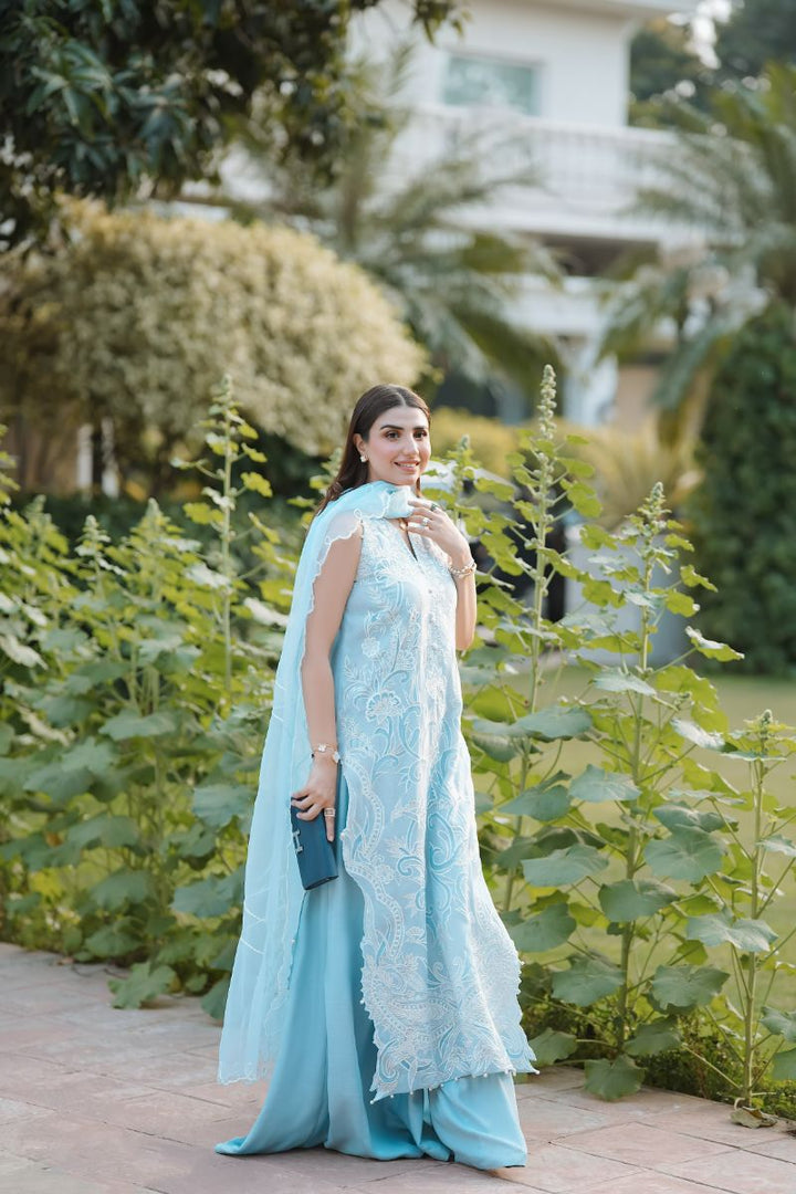 Reema Ahsan - Faya - Kora Cotton & Raw Silk with Organza - Ice Blue - 3 Piece