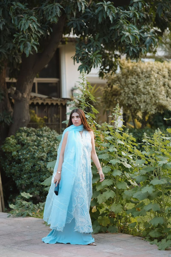 Reema Ahsan - Faya - Kora Cotton & Raw Silk with Organza - Ice Blue - 3 Piece