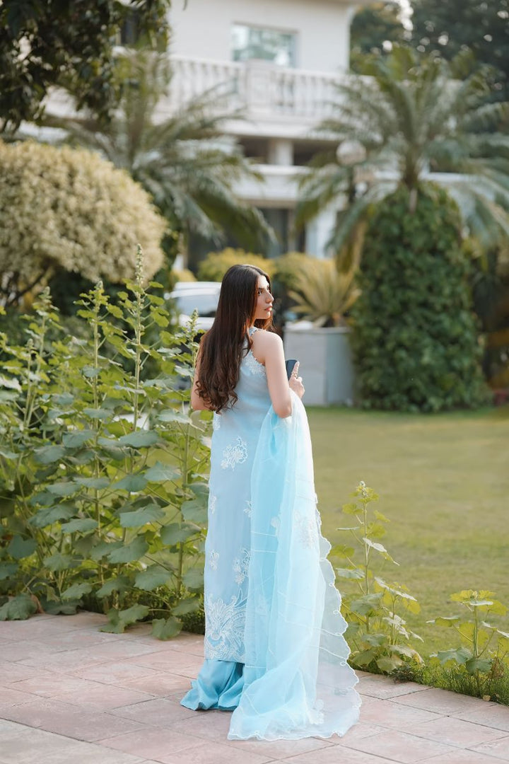 Reema Ahsan - Faya - Kora Cotton & Raw Silk with Organza - Ice Blue - 3 Piece