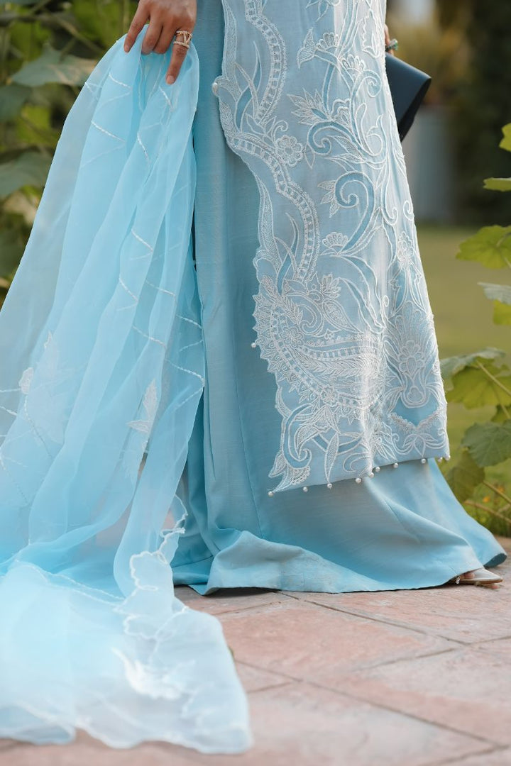 Reema Ahsan - Faya - Kora Cotton & Raw Silk with Organza - Ice Blue - 3 Piece