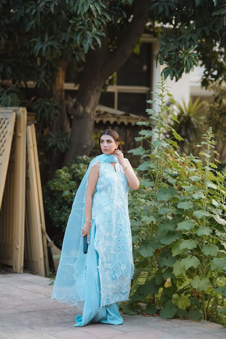 Reema Ahsan - Faya - Kora Cotton & Raw Silk with Organza - Ice Blue - 3 Piece