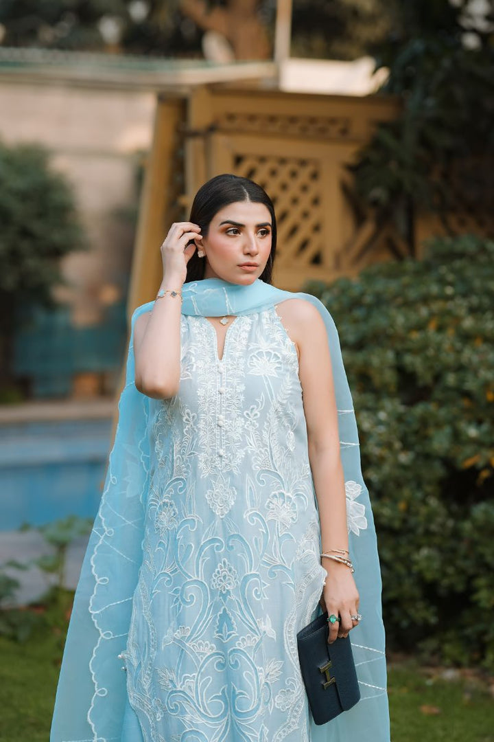 Reema Ahsan - Faya - Kora Cotton & Raw Silk with Organza - Ice Blue - 3 Piece