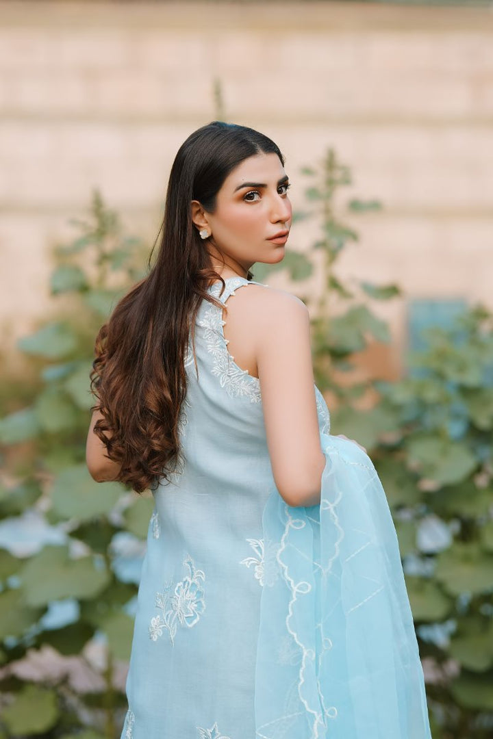 Reema Ahsan - Faya - Kora Cotton & Raw Silk with Organza - Ice Blue - 3 Piece