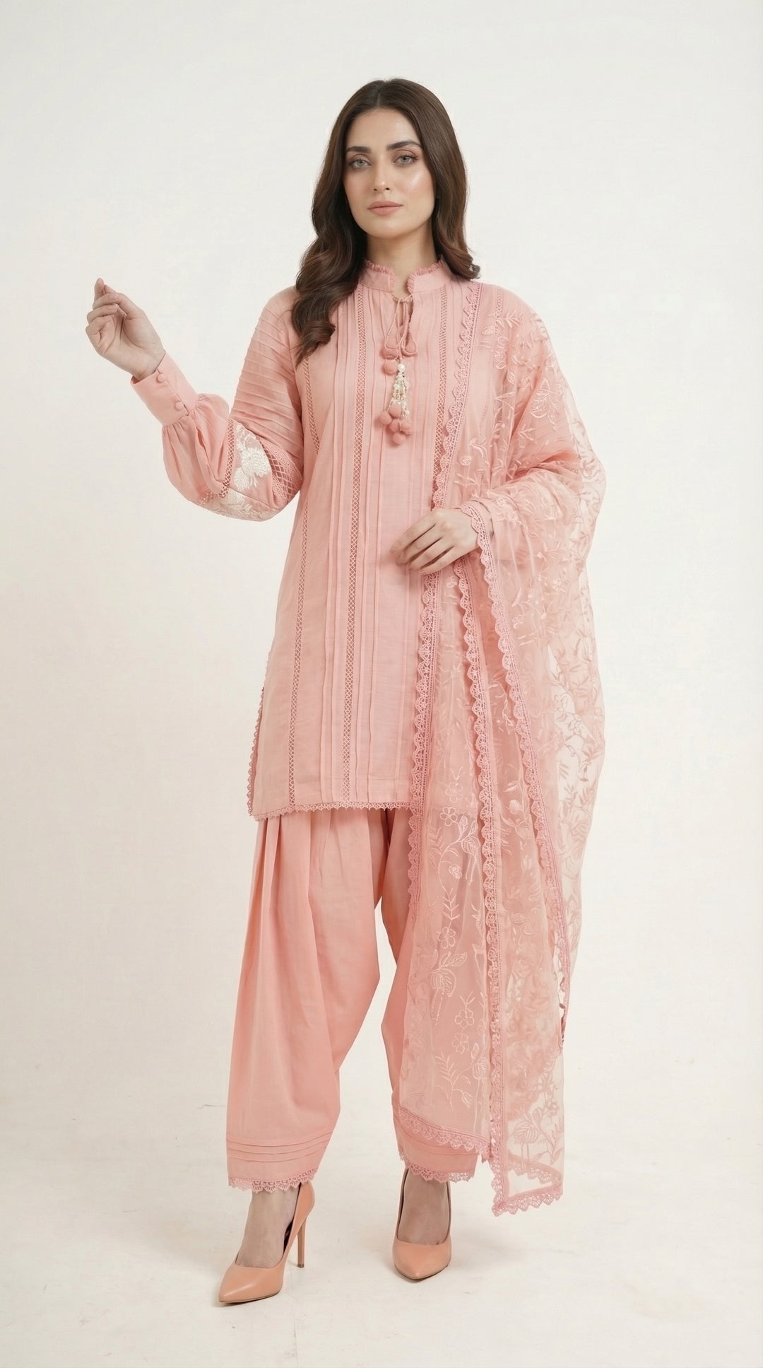 Reema Ahsan - Fira Cora Cotton Suit For Women - Rose Pink - 3 Piece