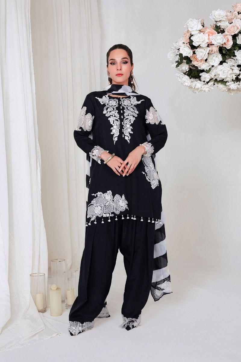 Reema Ahsan - HOORIYA - Korean raw silk - Black - 3 Piece