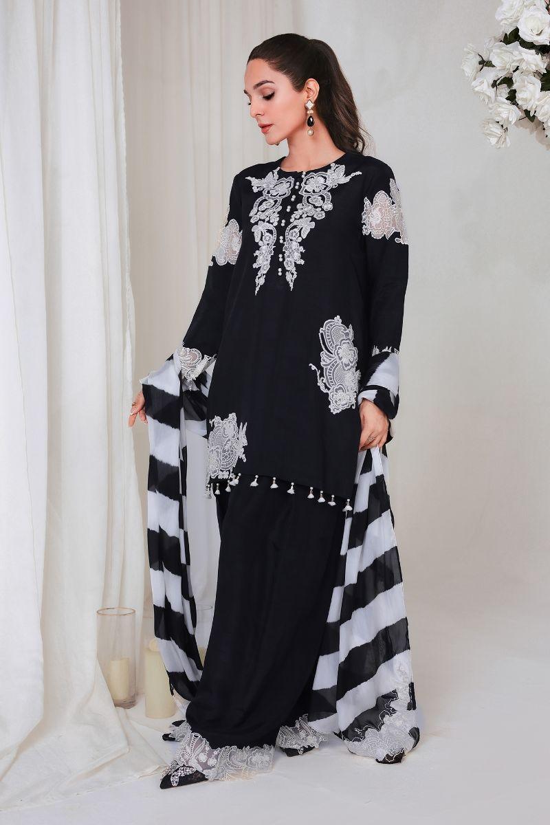 Reema Ahsan - HOORIYA - Korean raw silk - Black - 3 Piece