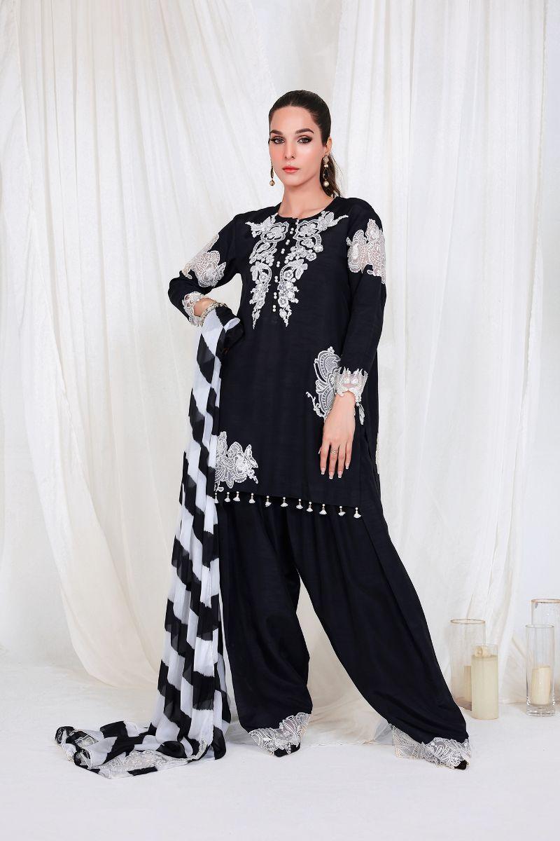 Reema Ahsan - HOORIYA - Korean raw silk - Black - 3 Piece