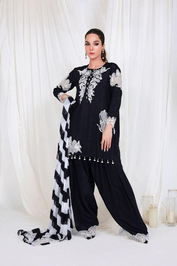Reema Ahsan - HOORIYA - Korean raw silk - Black - 3 Piece