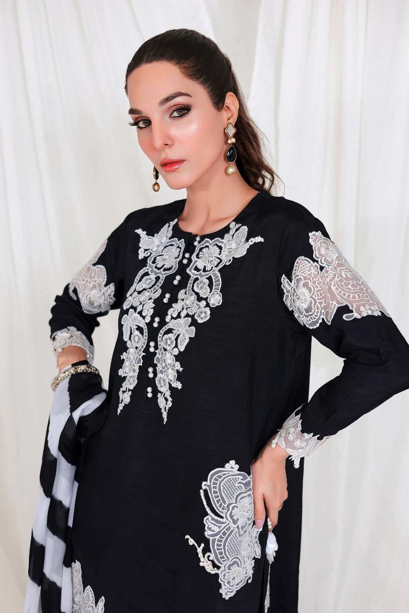 Reema Ahsan - HOORIYA - Korean raw silk - Black - 3 Piece