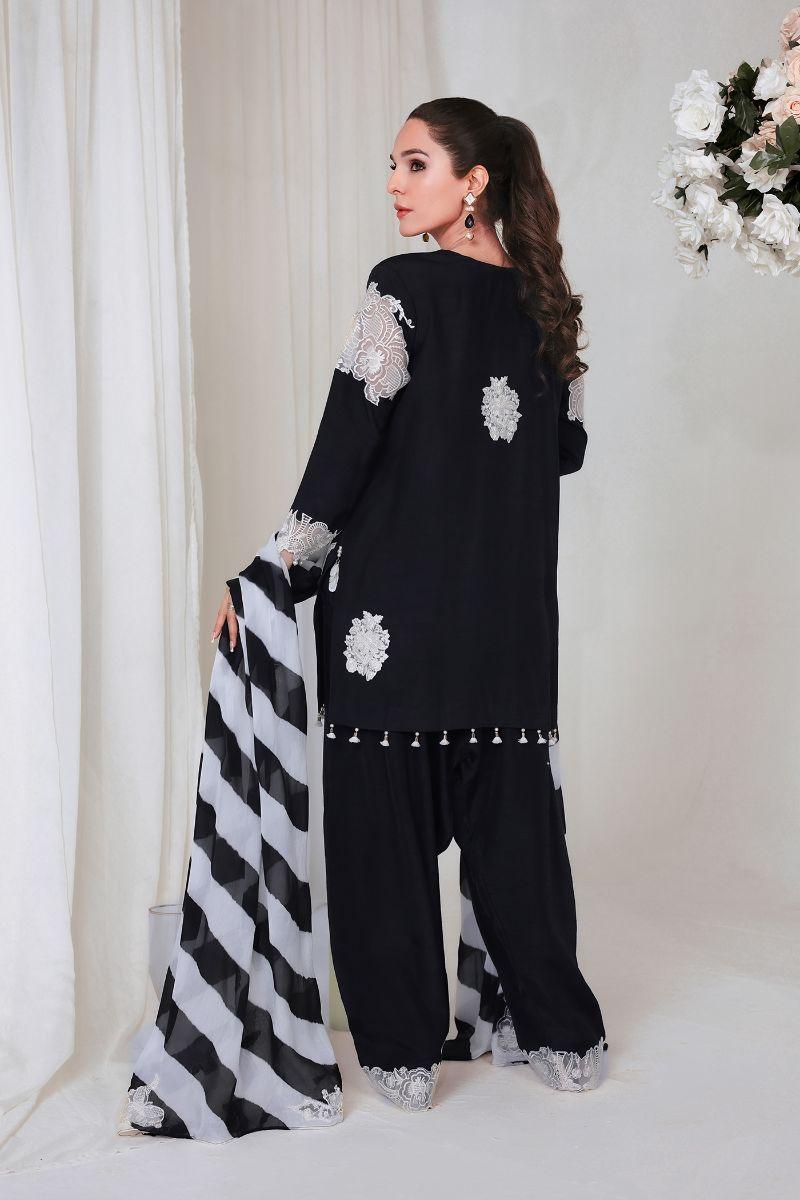 Reema Ahsan - HOORIYA - Korean raw silk - Black - 3 Piece
