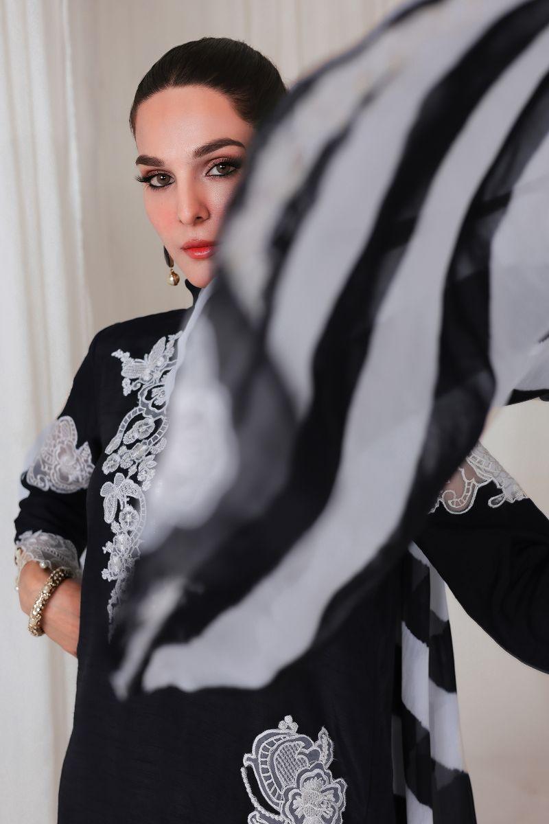 Reema Ahsan - HOORIYA - Korean raw silk - Black - 3 Piece