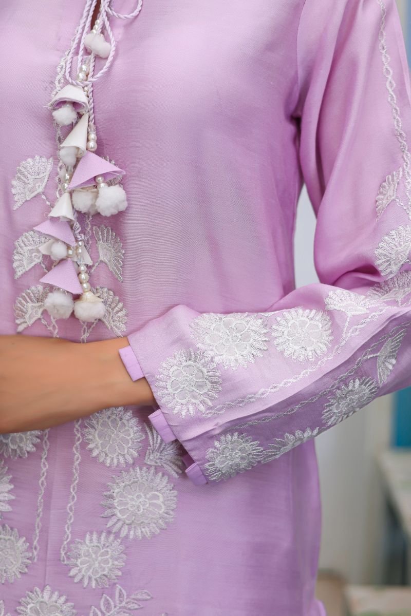 Reema Ahsan - Haya - Khadi Silk & Organza - Lilac & White - 3 Piece