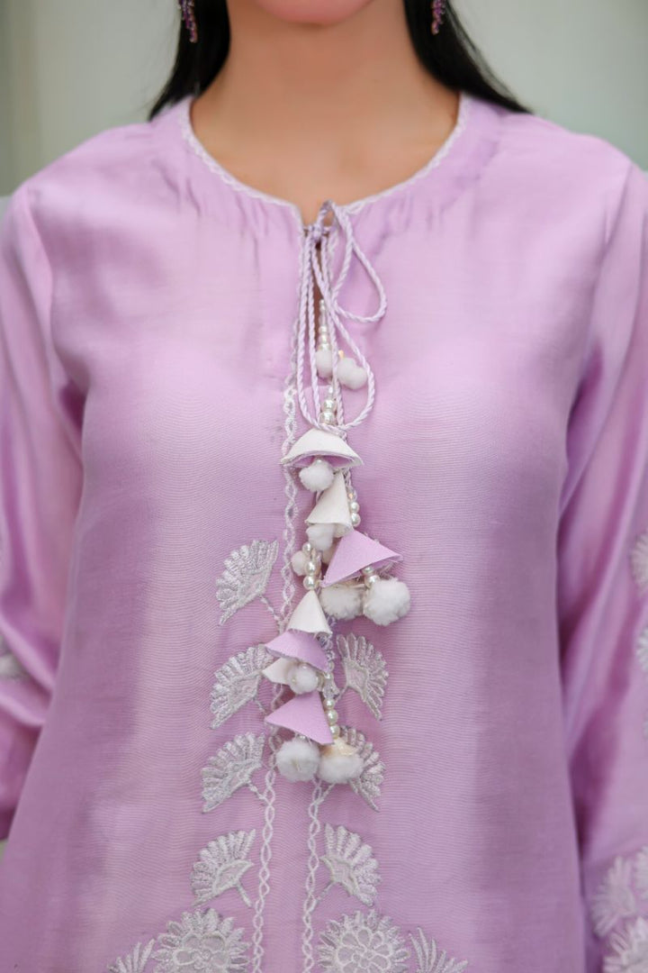 Reema Ahsan - Haya - Khadi Silk & Organza - Lilac & White - 3 Piece